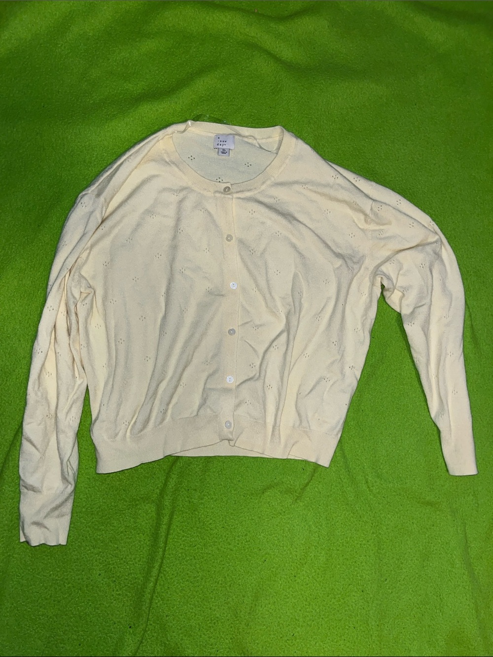 a new day Cream Eyelet Button-Front Crew Cardigan